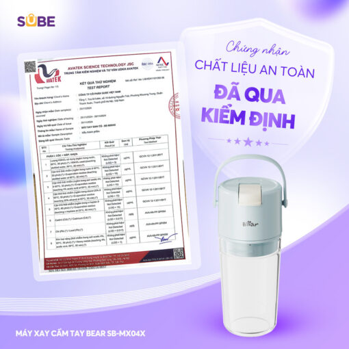 Máy xay cầm tay Bear SB-MX04X: Chất liệu an toàn, không chứa BPA, được chứng nhận an toàn