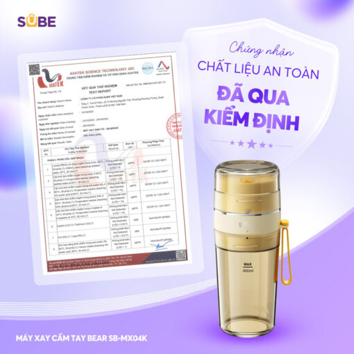 Chất liệu cối xay an toàn, không chứa BPA, được chứng nhận an toàn vệ sinh thực phẩm