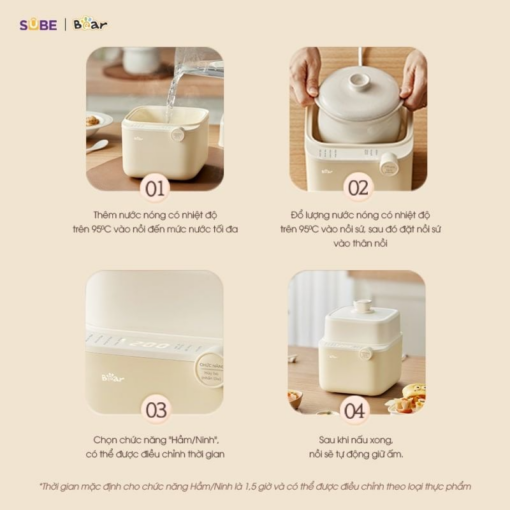 Thao tác sử dụng nồi nấu chậm đơn giản