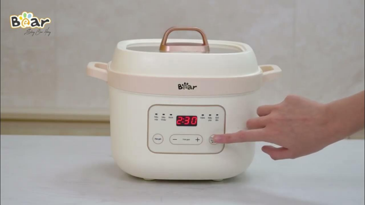 cách hẹn giờ nồi nấu cháo chậm Bear