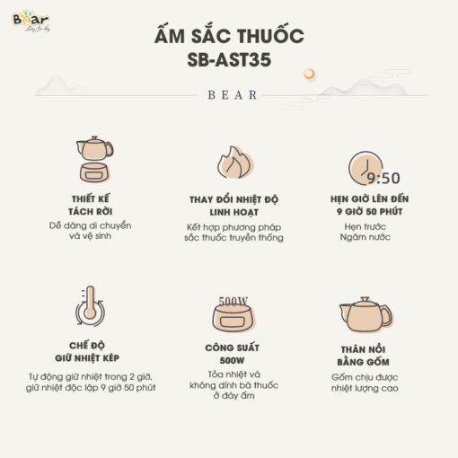 Ấm sắc thuốc Bear SB-AST35