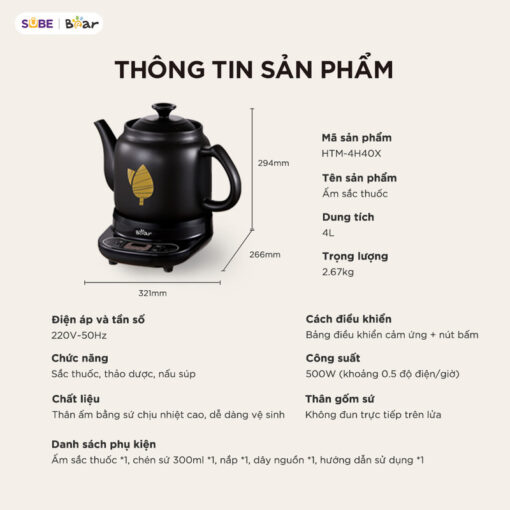 ấm sắc thuốc Bear HTM-4H40X