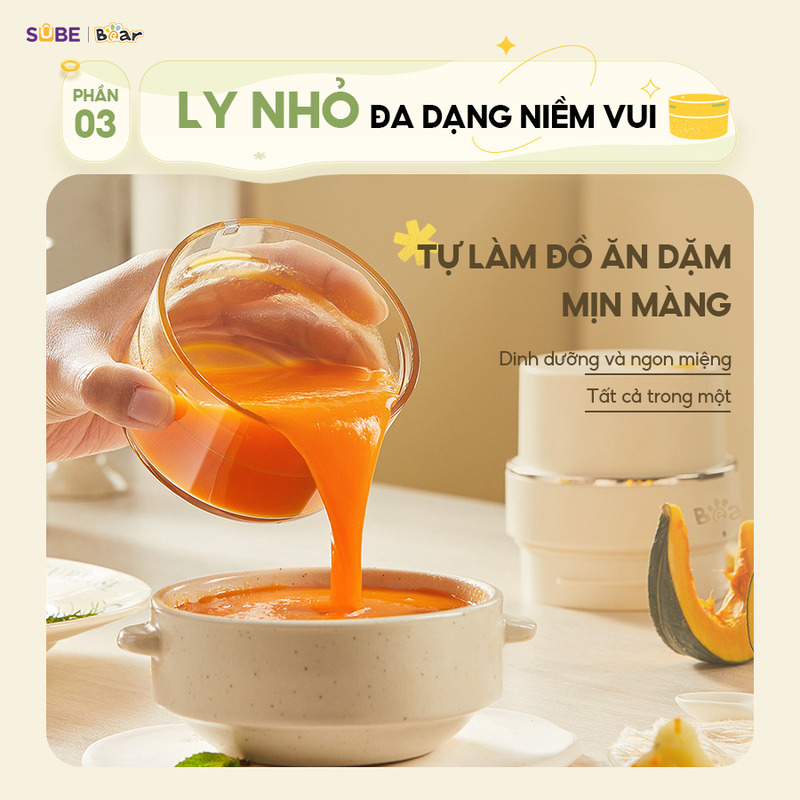 Máy xay sinh tố cầm tay Bear xay soup bí đó nhuyễn mịn