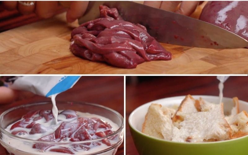 Ngâm gan heo và bánh mì trong sữa