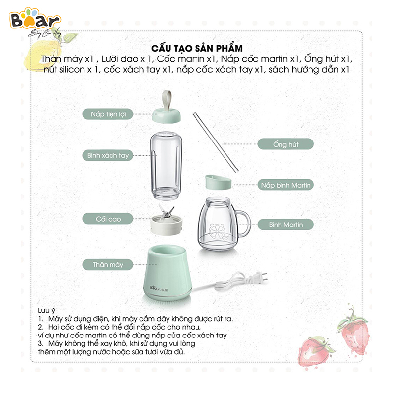Trải nghiệm mở hộp máy xay sinh tố cầm tay Bear LLJ-D04A1 với đầy đủ phụ kiện