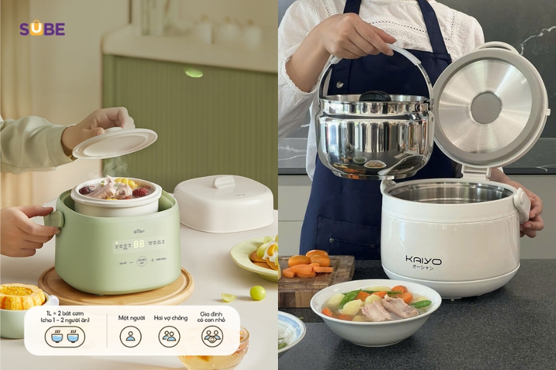 So sánh về dung tích giữa nồi nấu chậm và nồi ủ