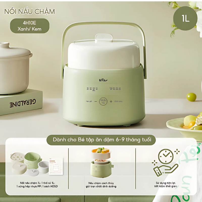 Nồi nấu cháo chậm xanh bơ Bear SC-4H10E