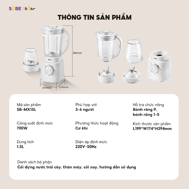phụ kiện máy xay sinh tố Bear
