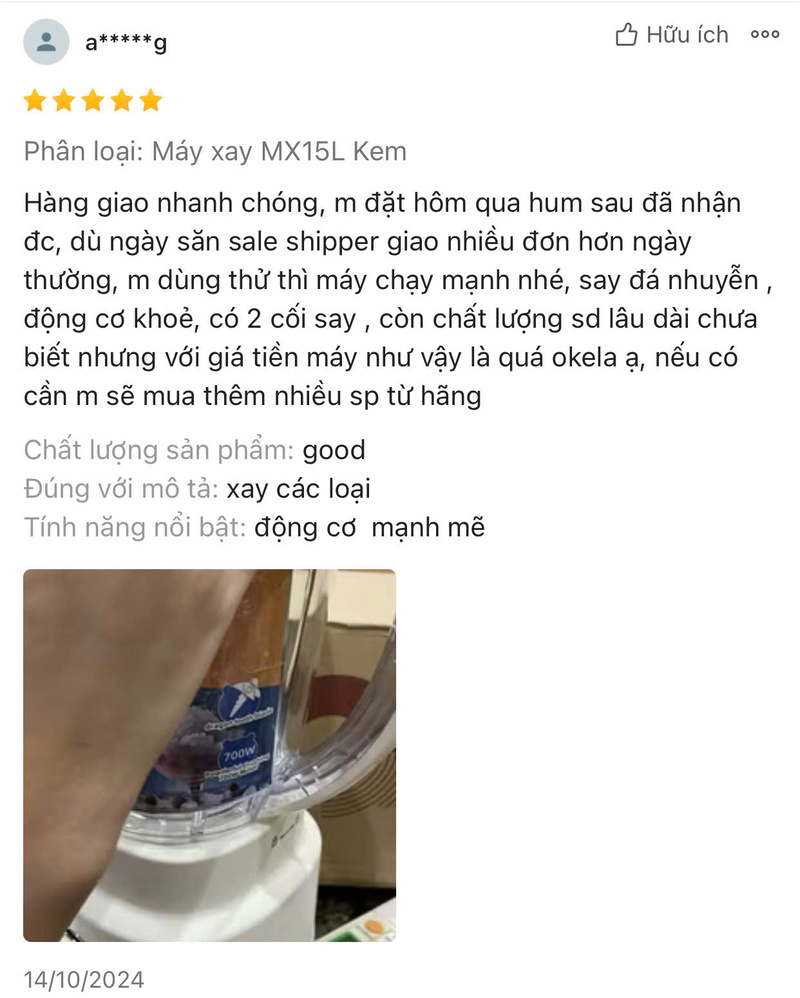 review máy xay sinh tố Bear