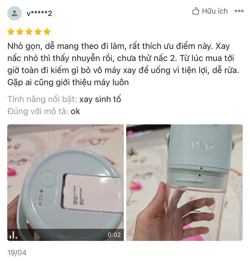 review máy xay sinh tố Bear