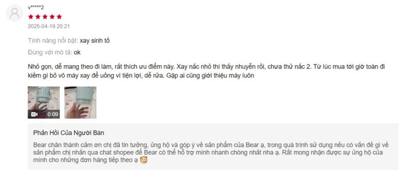 review máy xay sinh tố cầm tay Bear